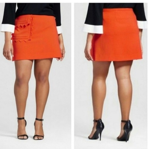Victoria Beckham Target orange Twill mini Skirt with‎ Scallop Trim Pocket NWT - Picture 1 of 2
